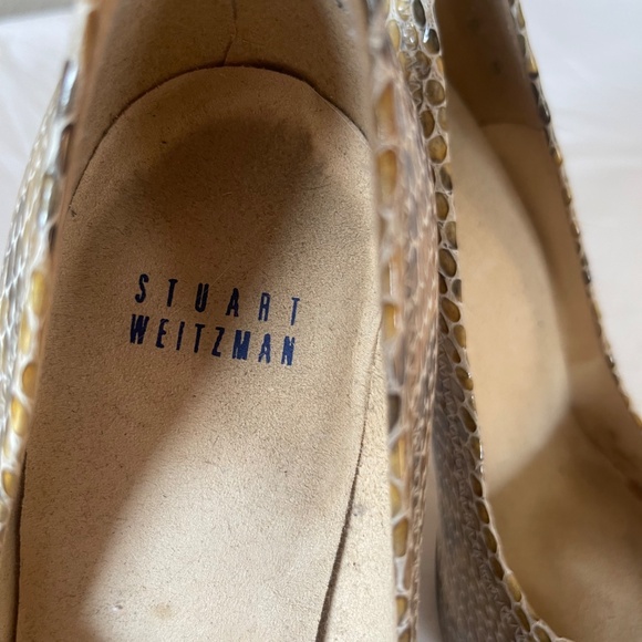 Stuart Weitzman JUST SO Beige Snakeskin Peep Toe Platform Stiletto Pumps Sz 8 M - Picture 4 of 16